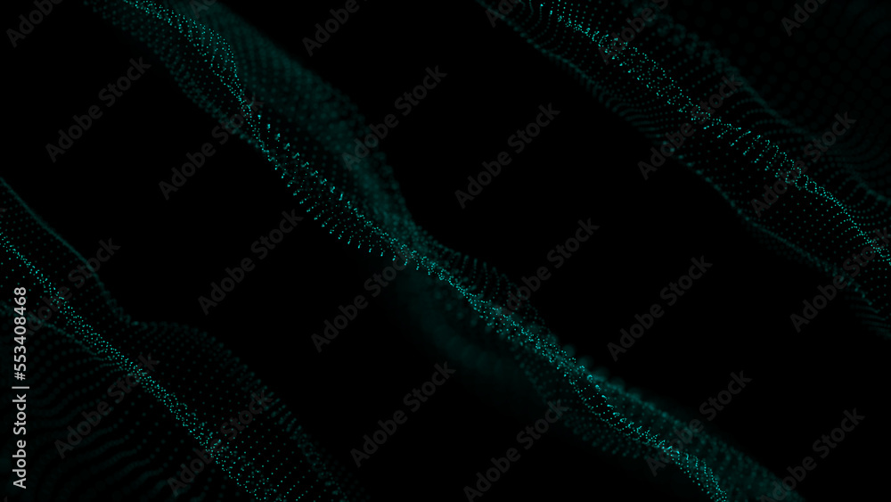 Poster Wave of dots and weave lines. Abstract background. Network connection structure. 3d rendering.