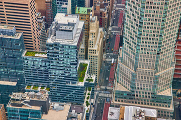 New York City skyscrapers from above looking down at street