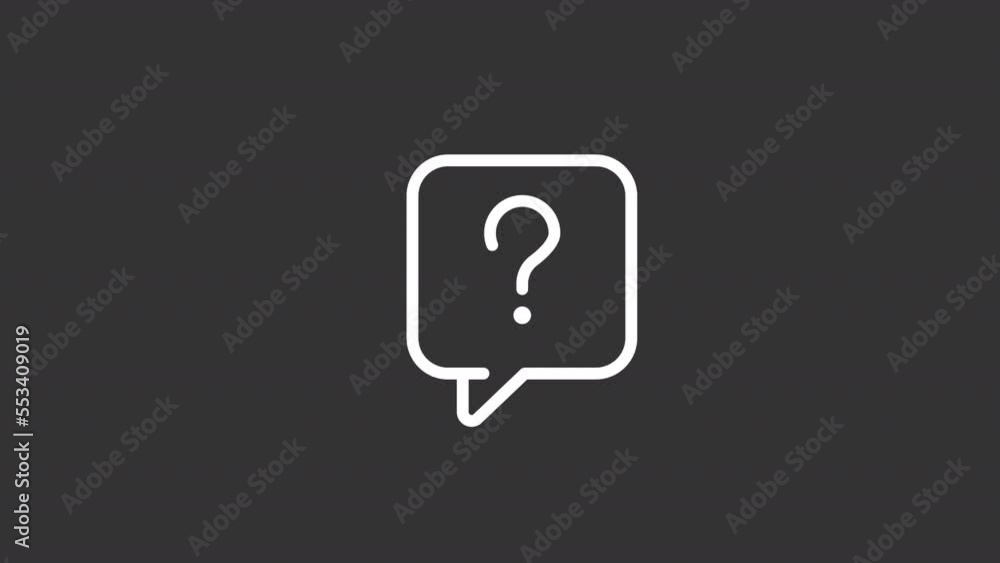 Poster animated ask help white line icon. speech balloon with confusion mark. look for answer. seamless loo