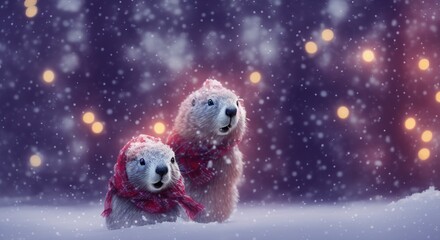 Cute marmot, christmas background