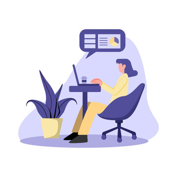 Illustration Concept Of a Woman Working On Laptop