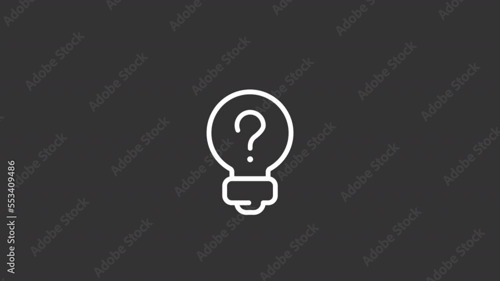 Poster animated thinking white line icon. thought-provoking process. question in lightbulb. seamless loop h