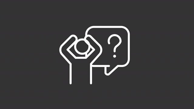 Animated puzzlement white line icon. Anxiety struggle. Having difficult question. Seamless loop HD video with alpha channel on transparent background. Motion graphic design for night mode