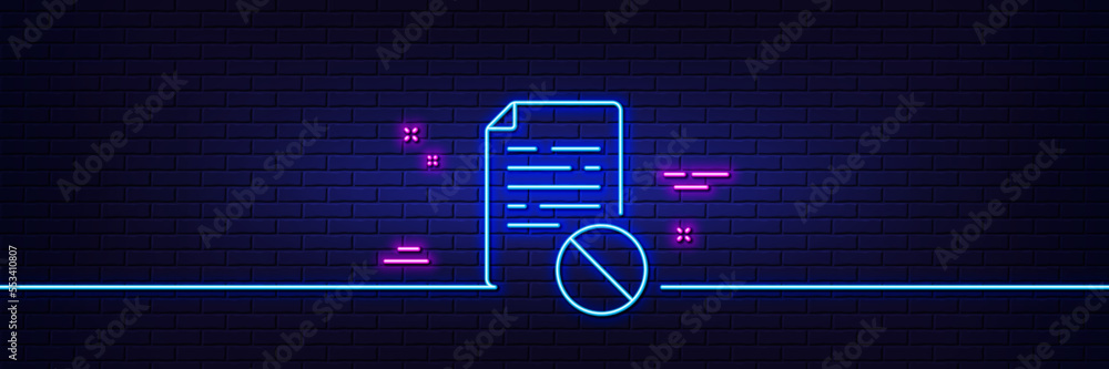 Poster neon light glow effect. not allowed document line icon. no file sign. office note symbol. 3d line ne
