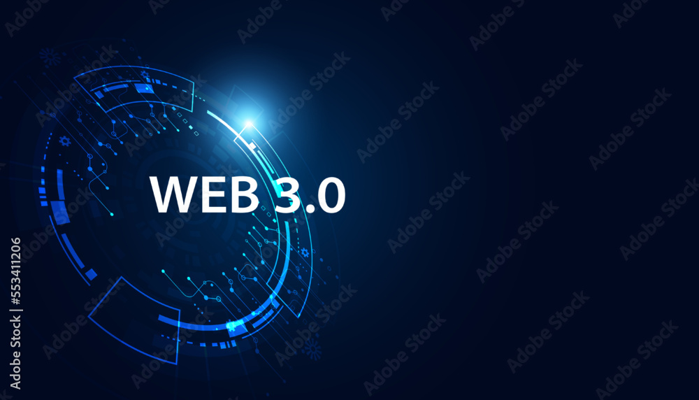 Aufkleber abstract, web 3.0 and blockchain circle, technology or concept to develop web links, decentralized, 