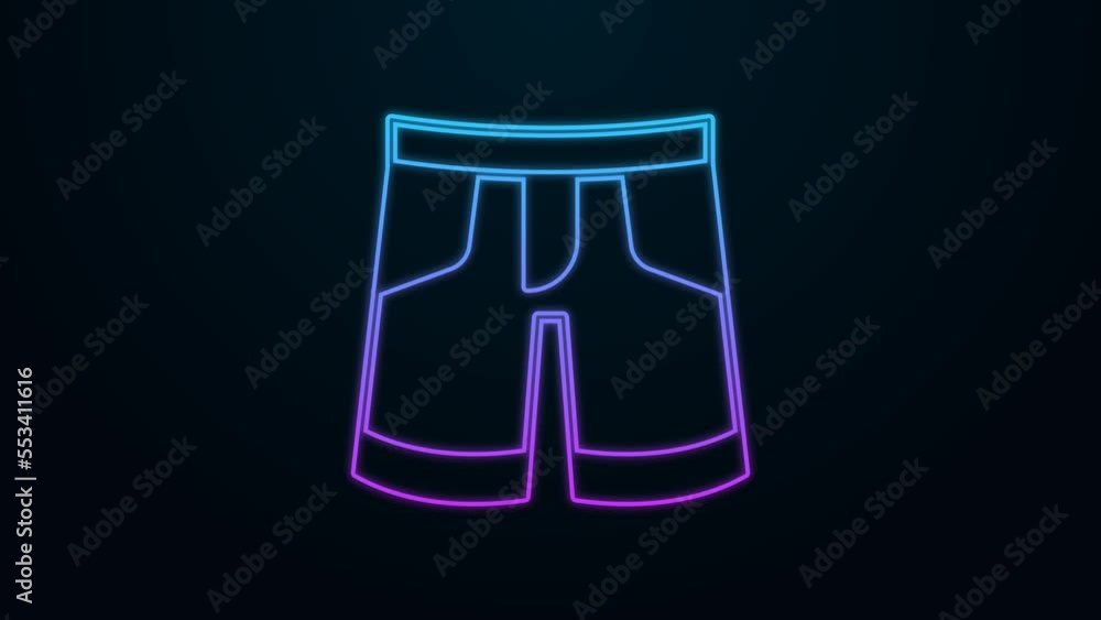 Sticker Glowing neon line Short or pants icon isolated on black background. 4K Video motion graphic animation