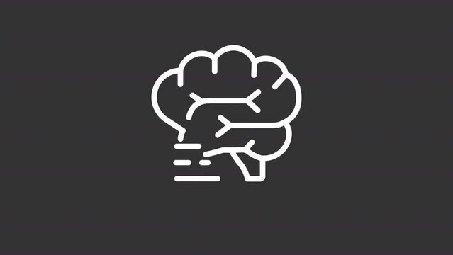 Animated brain white line icon. Cognitive process. Human body organ. Mindset. Seamless loop HD video with alpha channel on transparent background. Motion graphic design for night mode