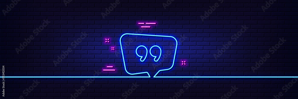Poster neon light glow effect. quote bubble line icon. chat comment sign. speech bubble symbol. 3d line neo