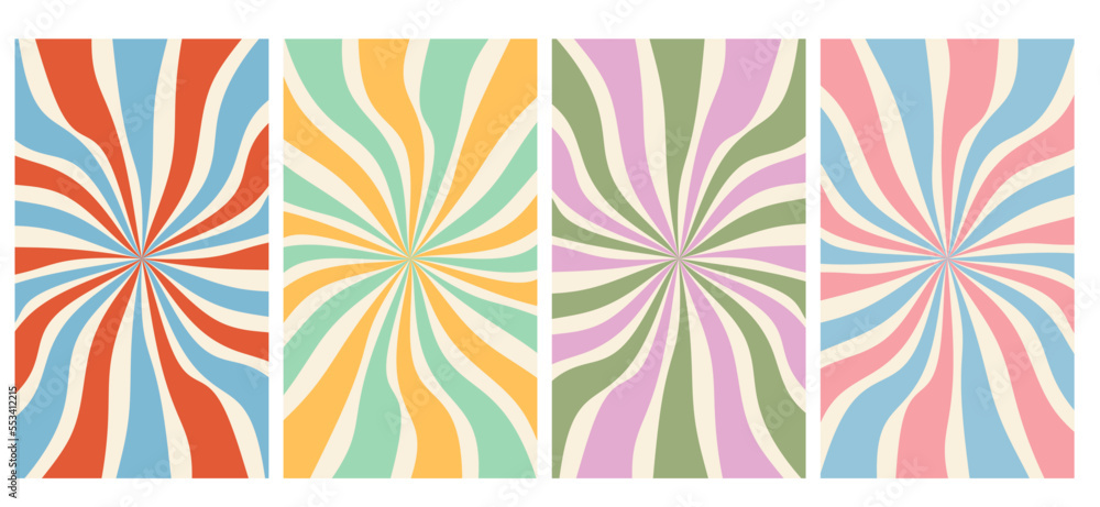Wall mural vector set of groovy hippie posters. backgrounds in trendy retro trippy style.twisted and distorted 