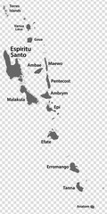 Blank map of Vanuatu.  Every island map is with titles. High quality map Vanuatu  on transparent background for your  design, logo, app, UI.  Oceania.  EPS10.