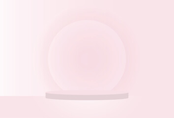 Pink Cylinder 3D podium on pink background.  Pink 3D stage podium mockup for product placement. Vector Illustration.