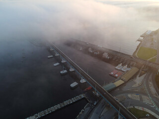 Fototapeta na wymiar Foggy morning over Fremantle port, Western Australia 