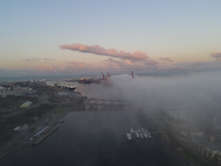 Foggy morning over Fremantle port, Western Australia 