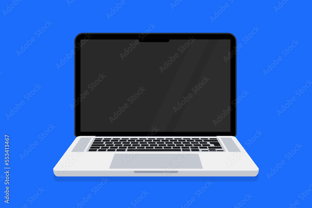 Fototapete Laptop flat vector illustration. Laptop computer isolated on background. Modern opened computer screen. Blank copy space on modern notebook. Modern digital technology