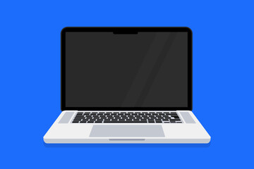 Laptop flat vector illustration. Laptop computer isolated on background. Modern opened computer screen. Blank copy space on modern notebook. Modern digital technology