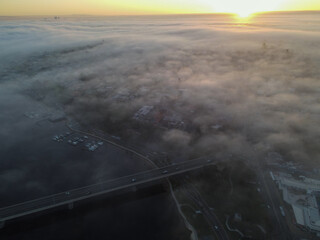 Foggy morning over Fremantle port, Western Australia 