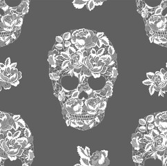 Vector illustration  floral lacy skull, seamless pattern