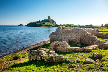 Archaeological site of Nora and Torre del Coltellazzo tower, Nora, Pula, Sardinia, Italy
 - obrazy, fototapety, plakaty
