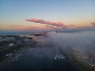 Foggy morning over Fremantle port, Western Australia 