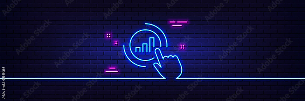 Poster neon light glow effect. statistics line icon. column chart sign. growth graph diagram symbol. 3d lin