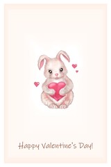 Cute cartoon rabbit on white background. Symbol 2023. Valentine's Day