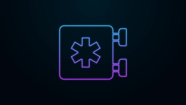 Glowing neon line Medical symbol of the Emergency - Star of Life icon isolated on black background. 4K Video motion graphic animation