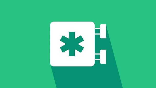 White Medical symbol of the Emergency - Star of Life icon isolated on green background. 4K Video motion graphic animation