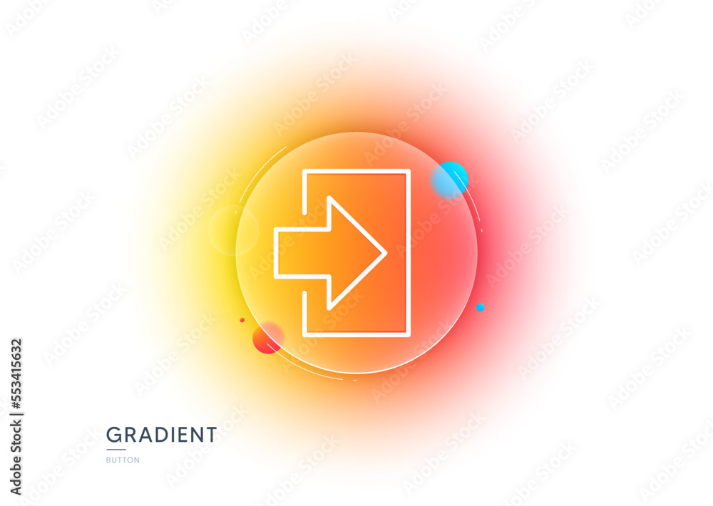Poster login arrow line icon. gradient blur button with glassmorphism. sign in symbol. navigation pointer. 