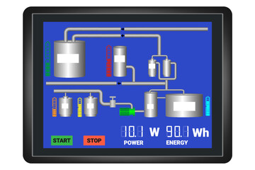 visualization of the production process on the control panel. Vector graphics