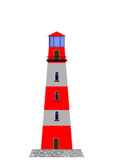 Phare maritime rouge et gris sur son rocher