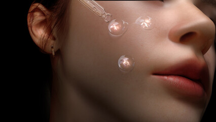 a drop of skin serum flowing along the face used for advertising materials and 3d style illustration
