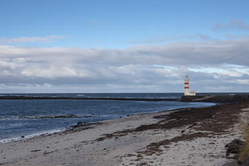 Old Gardur lighthouse and Atlantic Ocean, Iceland