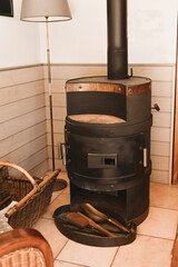 Old potbelly stove in a French house