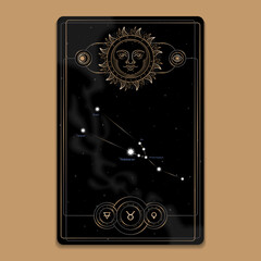 TAURUS zodiac horoscope star constellation space symbol, horoscope night sky map. vector illustration
