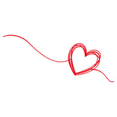 Red doodle heart, hand drawn line illustration	
