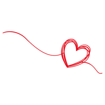 Red doodle heart, hand drawn line illustration	
