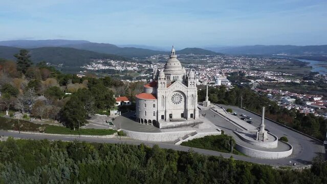 drone pans around the castle of viana do castelo in portugal in europe, sunny weather