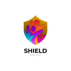 shield logo with family design template, colorful style