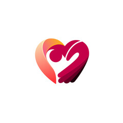 People care logo with love design vector, red color