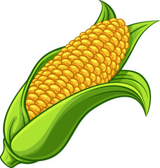 Sweet Corn Ear Maize Cob Cartoon Illustration