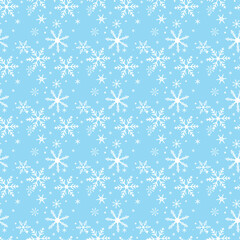 Vector Blue seamless snowflake pattern on white backround