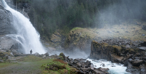 Krimml Waterfalls, Krimmler Wasserfalle,in High Tauern National Park, Austria. Krimmler Ache river...