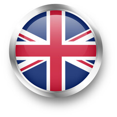 Official flag of United kingdom in silver circle shape. Nation flag illustration.