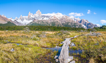 landscape of the trekking that goes to fitzroy mountain in el calafate, argentina

