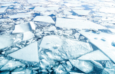 Amazing landscape with Ice floe, ice drift on the water surface