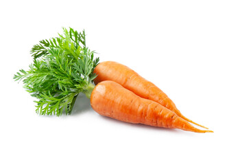 Sweet young carrots vegetables on white backgrounds