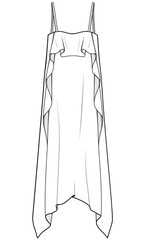 Ruffle slip dress flat technical cad drawing vector template