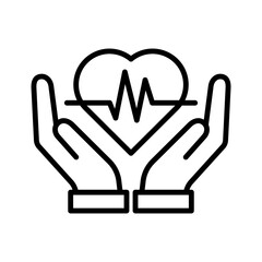 Heartbeat line heart cardio icon. Hand holding heart. Concept of heart disease.