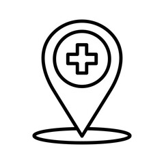 Hospital location icon. Pin and cross, location, healthcare and medical related solid.