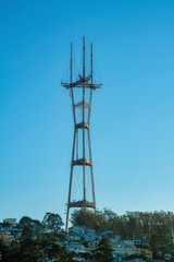 Sutro telecommunications tower is the tallest visible landmark in the historic districts of downtown san francisco california